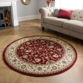 Kendra 137R Red and Cream Traditional Round Rug - Pendle Village Furniture